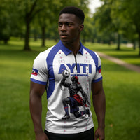 Custom Haiti Ayiti Nan Mondyal 2026 Zipper Polo Shirt Fyete Lit Victwa White Version