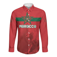 Custom Morocco Football 2026 Long Sleeve Button Shirt Atlas Lions Breathtaking Victory Red Version