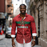 Custom Morocco Football 2026 Long Sleeve Button Shirt Atlas Lions Breathtaking Victory Red Version