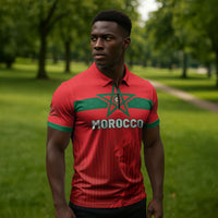 Custom Morocco Football 2026 Zipper Polo Shirt Atlas Lions Breathtaking Victory Red Version