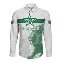Custom Morocco Football 2026 Long Sleeve Button Shirt Atlas Lions Breathtaking Victory White Version