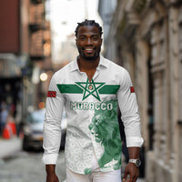 Custom Morocco Football 2026 Long Sleeve Button Shirt Atlas Lions Breathtaking Victory White Version