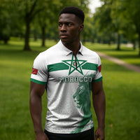 Custom Morocco Football 2026 Zipper Polo Shirt Atlas Lions Breathtaking Victory White Version