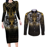 Personalized Cornwall Celtic Chough Couples Matching Long Sleeve Bodycon Dress and Long Sleeve Button Shirt With Tree Of Life - Wonder Print Shop
