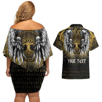 Personalized Cornwall Celtic Chough Couples Matching Off Shoulder Short Dress and Hawaiian Shirt With Tree Of Life - Wonder Print Shop