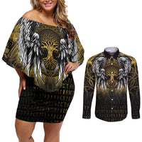 Personalized Cornwall Celtic Chough Couples Matching Off Shoulder Short Dress and Long Sleeve Button Shirt With Tree Of Life - Wonder Print Shop