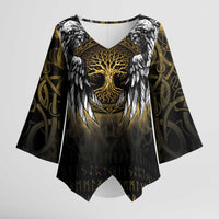 Personalized Cornwall Celtic Chough Kimono Sleeve Blouse With Tree Of Life - Wonder Print Shop