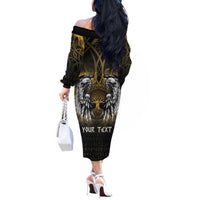 Personalized Cornwall Celtic Chough Off The Shoulder Long Sleeve Dress With Tree Of Life - Wonder Print Shop