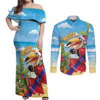 Belize Navidad Christmas Couples Matching Off Shoulder Maxi Dress and Long Sleeve Button Shirt Funny Santa Toucan - Wonder Print Shop