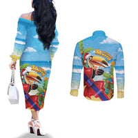 Belize Navidad Christmas Couples Matching Off The Shoulder Long Sleeve Dress and Long Sleeve Button Shirt Funny Santa Toucan - Wonder Print Shop