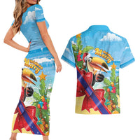 Belize Navidad Christmas Couples Matching Short Sleeve Bodycon Dress and Hawaiian Shirt Funny Santa Toucan - Wonder Print Shop