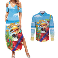Belize Navidad Christmas Couples Matching Summer Maxi Dress and Long Sleeve Button Shirt Funny Santa Toucan - Wonder Print Shop