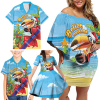 Belize Navidad Christmas Family Matching Off Shoulder Short Dress and Hawaiian Shirt Funny Santa Toucan - Wonder Print Shop