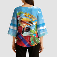 Belize Navidad Christmas Kimono Sleeve Blouse Funny Santa Toucan - Wonder Print Shop