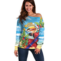 Belize Navidad Christmas Off Shoulder Sweater Funny Santa Toucan - Wonder Print Shop