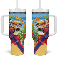 Belize Navidad Christmas Tumbler With Handle Funny Santa Toucan - Wonder Print Shop