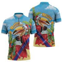 Belize Navidad Christmas Zipper Polo Shirt Funny Santa Toucan - Wonder Print Shop