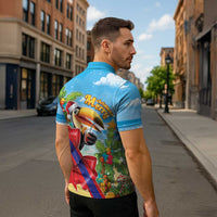 Belize Navidad Christmas Zipper Polo Shirt Funny Santa Toucan - Wonder Print Shop