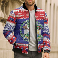 Belize Christmas Bomber Puffer Jacket Coat Of Arms Merry Xmas - Wonder Print Shop