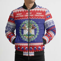 Belize Christmas Bomber Puffer Jacket Coat Of Arms Merry Xmas - Wonder Print Shop