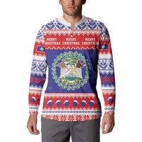 Belize Christmas Button Sweatshirt Coat Of Arms Merry Xmas - Wonder Print Shop