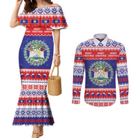 Belize Christmas Couples Matching Mermaid Dress and Long Sleeve Button Shirt Coat Of Arms Merry Xmas - Wonder Print Shop
