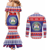 Belize Christmas Couples Matching Mermaid Dress and Long Sleeve Button Shirt Coat Of Arms Merry Xmas - Wonder Print Shop