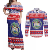 Belize Christmas Couples Matching Off Shoulder Maxi Dress and Long Sleeve Button Shirt Coat Of Arms Merry Xmas - Wonder Print Shop