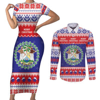 Belize Christmas Couples Matching Short Sleeve Bodycon Dress and Long Sleeve Button Shirt Coat Of Arms Merry Xmas - Wonder Print Shop