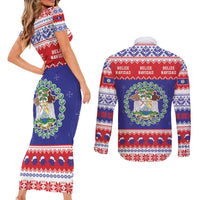 Belize Christmas Couples Matching Short Sleeve Bodycon Dress and Long Sleeve Button Shirt Coat Of Arms Merry Xmas - Wonder Print Shop