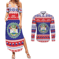 Belize Christmas Couples Matching Summer Maxi Dress and Long Sleeve Button Shirt Coat Of Arms Merry Xmas - Wonder Print Shop
