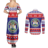 Belize Christmas Couples Matching Summer Maxi Dress and Long Sleeve Button Shirt Coat Of Arms Merry Xmas - Wonder Print Shop