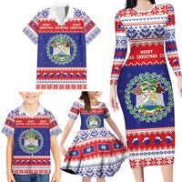 Belize Christmas Family Matching Long Sleeve Bodycon Dress and Hawaiian Shirt Coat Of Arms Merry Xmas - Wonder Print Shop