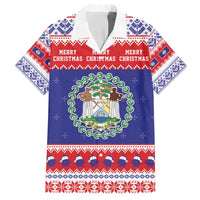 Belize Christmas Family Matching Off The Shoulder Long Sleeve Dress and Hawaiian Shirt Coat Of Arms Merry Xmas - Wonder Print Shop