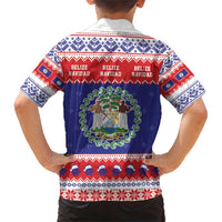 Belize Christmas Family Matching Short Sleeve Bodycon Dress and Hawaiian Shirt Coat Of Arms Merry Xmas - Wonder Print Shop