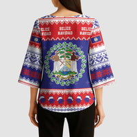 Belize Christmas Kimono Sleeve Blouse Coat Of Arms Merry Xmas - Wonder Print Shop