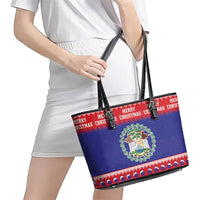 Belize Christmas Leather Tote Bag Coat Of Arms Merry Xmas - Wonder Print Shop