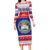 Belize Christmas Long Sleeve Bodycon Dress Coat Of Arms Merry Xmas - Wonder Print Shop