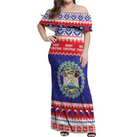 Belize Christmas Off Shoulder Maxi Dress Coat Of Arms Merry Xmas - Wonder Print Shop