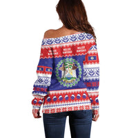 Belize Christmas Off Shoulder Sweater Coat Of Arms Merry Xmas - Wonder Print Shop