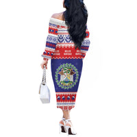 Belize Christmas Off The Shoulder Long Sleeve Dress Coat Of Arms Merry Xmas - Wonder Print Shop