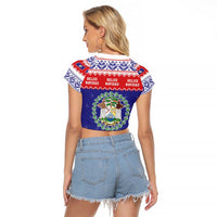 Belize Christmas Raglan Cropped T Shirt Coat Of Arms Merry Xmas - Wonder Print Shop