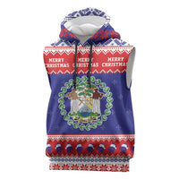 Belize Christmas Sleeveless Hoodie Coat Of Arms Merry Xmas - Wonder Print Shop