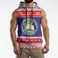 Belize Christmas Sleeveless Hoodie Coat Of Arms Merry Xmas - Wonder Print Shop