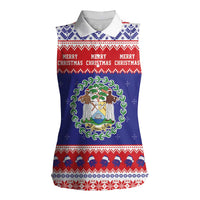 Belize Christmas Women Sleeveless Polo Shirt Coat Of Arms Merry Xmas - Wonder Print Shop