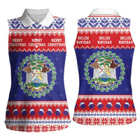 Belize Christmas Women Sleeveless Polo Shirt Coat Of Arms Merry Xmas - Wonder Print Shop