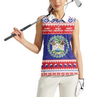 Belize Christmas Women Sleeveless Polo Shirt Coat Of Arms Merry Xmas - Wonder Print Shop