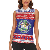 Belize Christmas Women Sleeveless Polo Shirt Coat Of Arms Merry Xmas - Wonder Print Shop