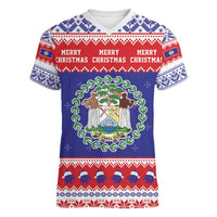 Belize Christmas Women V-Neck T-Shirt Coat Of Arms Merry Xmas - Wonder Print Shop