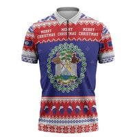 Belize Christmas Zipper Polo Shirt Coat Of Arms Merry Xmas - Wonder Print Shop